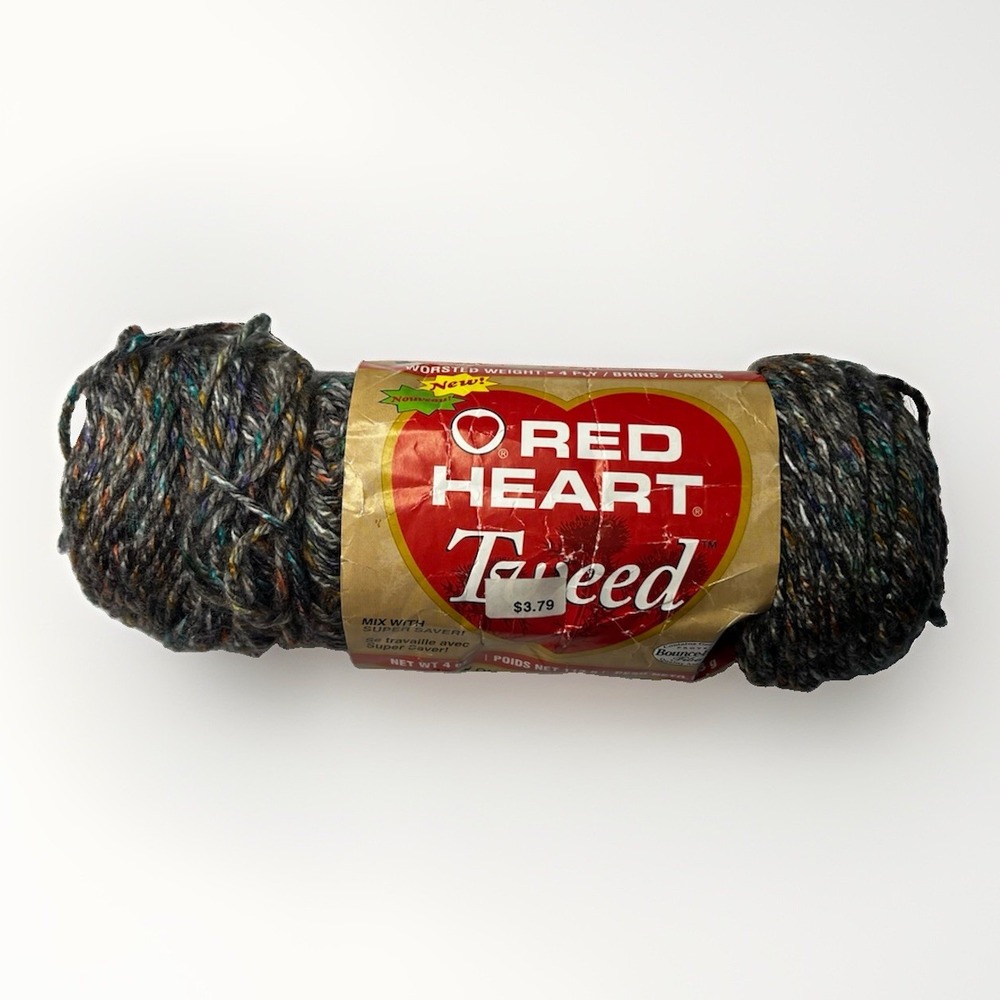 Red Heart Tweed Yarn 7079 Charcoal Worsted 4 Acrylic Made in USA Discontinued